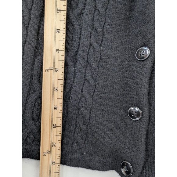 Lauren Ralph Lauren Cable Knit Cardigan Sweater M Black Old Money Equestrian Fur - Picture 10 of 10